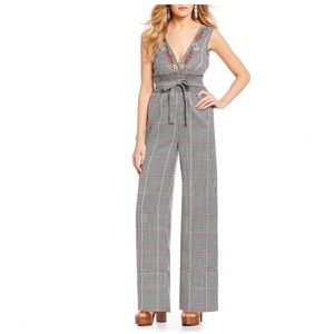 Coco + Jaimeson Belted Tie Menswear Plaid Jumpsuit
